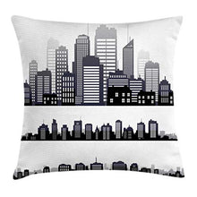 Load image into Gallery viewer, Ambesonne City Throw Pillow Cushion Cover, Silhouette Long Buildings Skyline Real Estate Pattern Architecture Inspirations, Decorative Square Accent Pillow Case, 20&quot; X 20&quot;, Black Grey White
