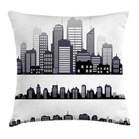 Ambesonne City Throw Pillow Cushion Cover, Silhouette Long Buildings Skyline Real Estate Pattern Architecture Inspirations, Decorative Square Accent Pillow Case, 20