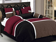 Load image into Gallery viewer, Chezmoi Collection 7 Piece Quilted Patchwork Comforter Set (California King, Burgundy/Brown/Black)
