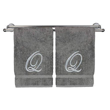 Load image into Gallery viewer, Monogrammed Hand Towel, Personalized Gift, 16 x 30 Inches - Set of 2 - Silver Embroidered Towel - Extra Absorbent 100% Turkish Cotton- Soft Terry Finish - for Bathroom, Kitchen and Spa- Script Q Gray
