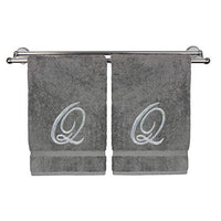 Monogrammed Hand Towel, Personalized Gift, 16 x 30 Inches - Set of 2 - Silver Embroidered Towel - Extra Absorbent 100% Turkish Cotton- Soft Terry Finish - for Bathroom, Kitchen and Spa- Script Q Gray