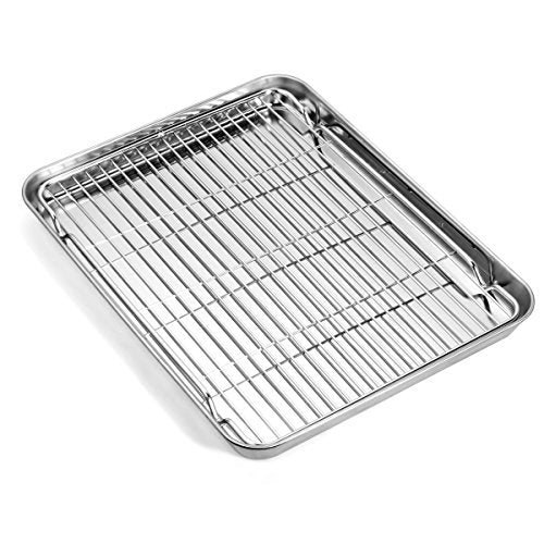 Baking sheets and Rack Set, Zacfton Cookie pan with Nonstick Cooling Rack & Cookie sheets Rectangle Size 12.5 x 10 x 1 inch,Stainless Steel & Non Toxic & Healthy,Superior Mirror Finish & Easy Clean