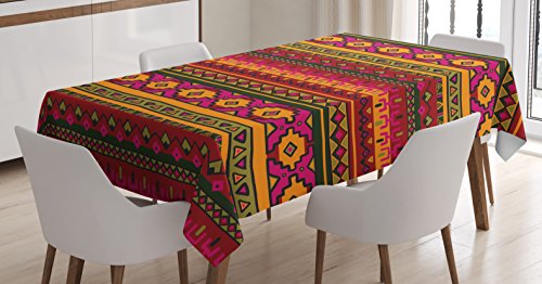 Lunarable Aztec Tablecloth, South American Abstract Borders Mexican Peruvian Folk Art Elements Boho Doodle, Rectangular Table Cover for Dining Room Kitchen Decor, 60