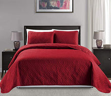 Load image into Gallery viewer, Mk Collection King/California King Over Size 118&quot;x106&quot; 3 pc Diamond Bedspread Bed-Cover Embossed Solid Red New
