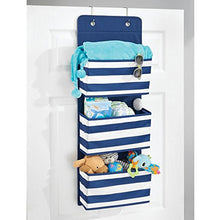 Load image into Gallery viewer, iDesign ID jr Fabric Over Door Hanging Storage Organizer for Children&#39;s Clothing, Blankets, Toys, Bedding, Toiletries, Accessories - 3 Pocket, Navy/White
