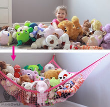 Load image into Gallery viewer, MiniOwls Rose Toy Hammock Organizer - Teddy Bear Hanging Storage for Girl&#39;s Bedroom. Pinkalicious Fuchsia Dcor Accent. Strong Quality Elastic (Pink, X-Large)
