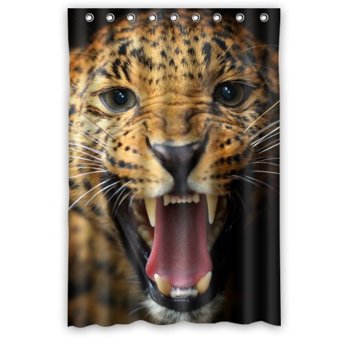 FUNNY KIDS' HOME Fashion Design Waterproof Polyester Fabric Bathroom Shower Curtain Standard Size 48(w) x72(h) with Shower Rings - Animal Theme Leopard