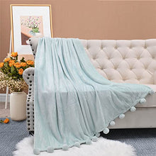 Load image into Gallery viewer, Home Soft Things Pompom Bed Couch Throw Blanket, 50&#39;&#39; x 60&#39;&#39;, Harbor Blue, Fuzzy Soft Comfy Warm Decorative Throw Blanket for Living Room Bedroom Suitable for All Seasons
