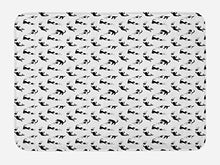 Load image into Gallery viewer, Ambesonne Cat Bath Mat, Domestic Animals Chasing After Yarn Balls Jumping Playful Kitties Feline Fun, Plush Bathroom Decor Mat with Non Slip Backing, 29.5&quot; X 17.5&quot;, Black White
