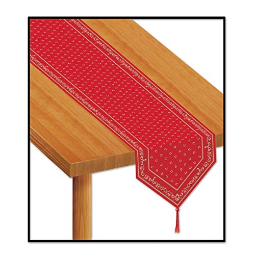Club Pack of 12 Red Printed Bandana Party Table Runners 11