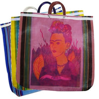 Assorted Frida Tote Market Bag Recycled 18 SQ inch Mexico Folk Art Recycled Plastic Bottles Fiber Printed