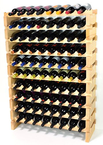 sfDisplay.com,LLC. Modular Wine Rack Beechwood 32-96 Bottle Capacity 8 Bottles Across up to 12 Rows Newest Improved Model (80 Bottles - 10 Rows)