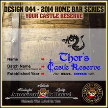 Load image into Gallery viewer, 2 Liter Personalized Your Castle Reserve American Oak Aging Barrel - Design 044
