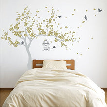 Load image into Gallery viewer, Japanese Cherry Blossom Birdhouse and Tree Large Wall Decal Sticker DIY Nursery Room Decor Art, Gold, 72x92 inches
