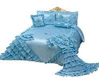 Octorose 5pcs Royalty Oversize Wedding Bedding Bedspread Comforter Quilts Set (Blue, Twin)