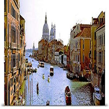 Load image into Gallery viewer, GREATBIGCANVAS Entitled Boats in a Canal with a Church in The Background, Santa Maria Della Salute, Grand Canal, Venice, Veneto, Italy Poster Print, 90&quot; x 30&quot;, Multicolor
