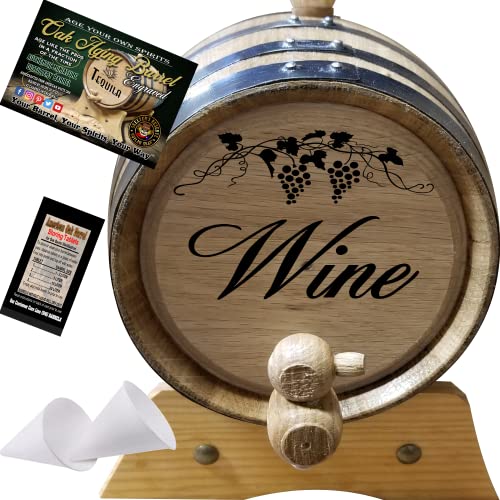 1 Liter Engraved American Oak Aging Barrel - Design 006: Wine