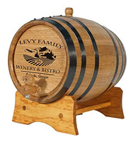 Thousand Oaks Barrel Co. | Personalized 1 Liter Oak Wine Barrel with Stand, Bung, and Spigot | Age Cocktails, Wine and More! | Laser Engraved Vineyard Bistro Design (B314)
