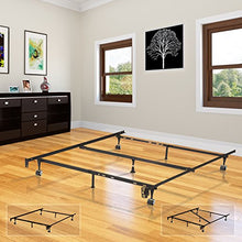 Load image into Gallery viewer, KB Designs Heavy Duty Metal 7-Leg Adjustable Queen, Full, Full XL, Twin, Twin XL, Bed Frame with Center Support, Rug Rollers &amp; Locking Wheels
