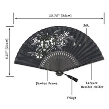 Load image into Gallery viewer, OMyTea &quot;Grassflowers 8.27&quot;(21cm) Hand Held Folding Fans - with a Fabric Sleeve for Protection for Gifts - Chinese/Japanese Vintage Retro Style (Black)
