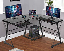 Load image into Gallery viewer, L Shaped Computer Desk,Gaming Desk Home Office Corner Desk Toughened Glass Writing Study PC Modern Executive Table with Keyboard CPU Stand for Kids Student Women Men
