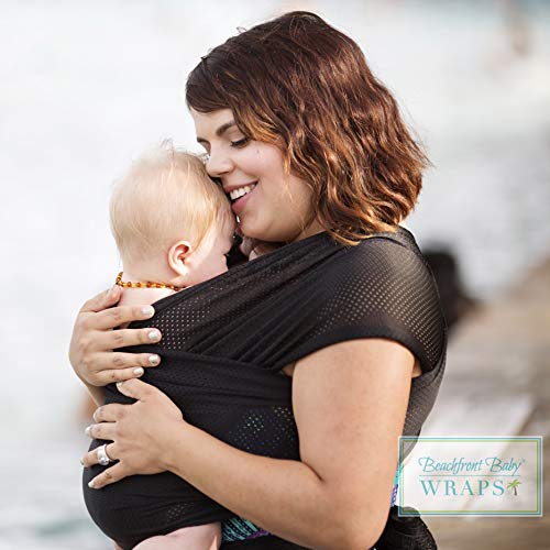 Beachfront Baby Wrap - Versatile Water & Warm Weather Baby Carrier | Made in USA with Safety Tested Fabric, CPSIA & ASTM Compliant | Lightweight, Quick Dry (Black, X-Long)