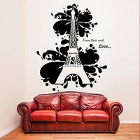 ( 33'' x 39'') Vinyl Wall Decal Eiffel Tower With Quote From Paris With Love / France Sightseeing Art Decor Sticker / Home Mural + Free Random Decal Gift