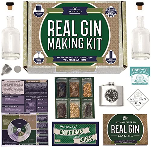 DIY Gift Kits Real Gin Making Kit  Make Your Own Delicious Gin & Tonics, Martinis, Spirits and Cocktails at Home  Includes Bottles, Botanicals, Spices, Recipes, Labels and Stainless Steel Flask