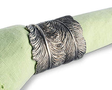Load image into Gallery viewer, Vagabond House Pewter Metal Feather Napkin Ring (Sold as Single Ring) Artisan Crafted Designer Rings 1.5 inch Diameter
