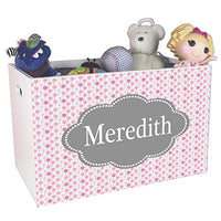 MyBambino Personalized Pink and Gray Pattern Childrens Nursery White Open Toy Box