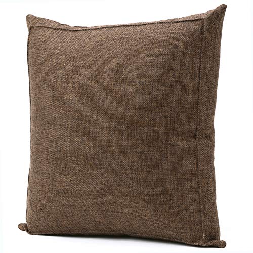 Jepeak Burlap Linen Throw Pillow Cover Cushion Case, Farmhouse Modern Decorative Solid Square Thickened Pillow Case for Sofa Couch (16 x 16 inches, Dark Brown)