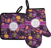 RNK Shops Halloween Right Oven Mitt & Pot Holder Set w/Name and Initial