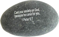 Holy Land Market Engraved Inspirational Scripture Biblical Black Stones Collection - Stone II : 1 Peter 5:7 :