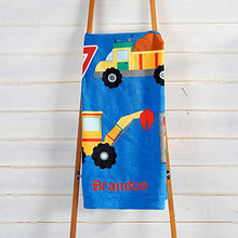 Load image into Gallery viewer, Lillian Vernon Personalized Beach and Bath Towel for Boys - Trucks Design, Extra-Large, 100% Cotton, Custom Embroidered, 30 inch x 60 inch
