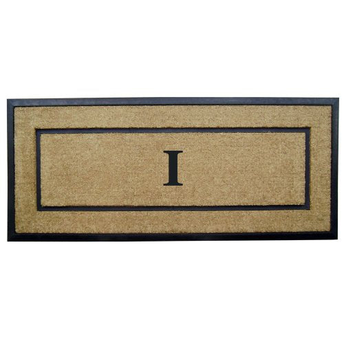 Nedia Home Single Picture Black Frame with Coir Rubber Border Dirt Buster Doormat, 24 by 57-Inch, Monogrammed I