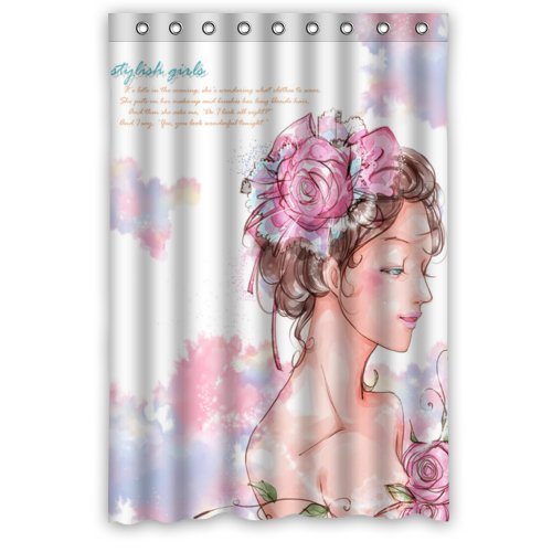 Fashion Design Waterproof Polyester Fabric Bathroom Shower Curtain Standard Size 48(w)x72(h) with Shower Rings - Cartoon Beauty Oil Painting Style