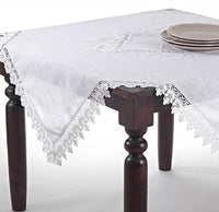 Fennco Styles Venetto Lace Trimmed Elegant Tablecloth 65 x 180 Inch - White Table Cover for Home Dcor, Banquets, Wedding, Family Gathering and Special Events