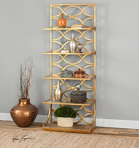 MY SWANKY HOME Open Gold Iron Etagere Standing Shelf | Contemporary Curved Metal Book