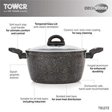 Load image into Gallery viewer, Tower Cerastone Induction Casserole Dish with Glass Lid, Non Stick Ceramic Coating, Easy to Clean, Graphite, 24 cm
