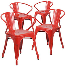 Load image into Gallery viewer, Flash Furniture 4 Pk. Red Metal Indoor-Outdoor Chair with Arms,
