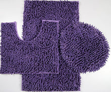 Load image into Gallery viewer, BH Home &amp; Linen 3 Piece Ultra Soft Microfiber Mixed Shiny Chenille Bath Mats Set Large Mat 19.5&quot; x 31 Contour Mat 19.5&quot; x 17.5 Lid 20&quot; x 18 (Purple)
