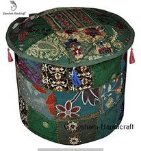 Load image into Gallery viewer, GANESHAM Indian Patchwork Pouf Cover Indian Living Room Home Decor Pouf, Decorative Ottoman, Hand Embroidered Designer Ottoman, Home Living Footstool Chair Cover, Bohemian Pouf Ottoman (Cover Only)
