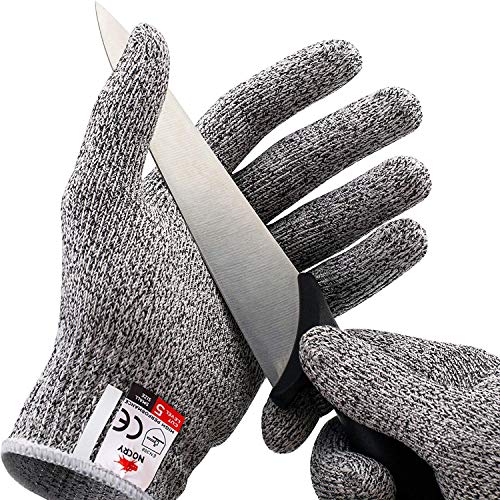 NoCry Cut Resistant Gloves - Ambidextrous, Food Grade, High Performance Level 5 Protection. Size Large, Complimentary Ebook Included