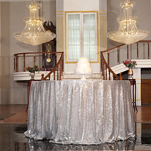 PartyDelight Silver Sequin Tablecloth Round 120-Inch