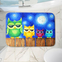 Load image into Gallery viewer, DiaNoche Designs Memory Foam Bath or Kitchen Mats by nJoy Art - Owls on a Fence BLUE, Large 36 x 24 in
