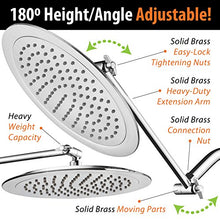 Load image into Gallery viewer, AquaSpa 9-inch Round Rain Shower Head (180 degrees Adjustable) PLUS HotelSpa 11 Inch Solid Brass Height/Angle Adjustable Extension Arm
