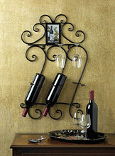 Load image into Gallery viewer, GHP 16-1/2&quot;x 4-1/4&quot;x27-3/4&quot; Home Decor Bar Scrollwork Wall Mounted Wine Bottle Holder Rack w Photo Frame
