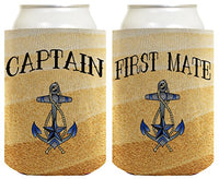 Boating Gift Captain and First Mate 2 Pack Sandy Beach Ocean Shore Can Coolies
