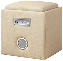 Load image into Gallery viewer, Furniture of America Uptempo Padded Flax Storage Ottoman with Bluetooth Speakers, Ivory
