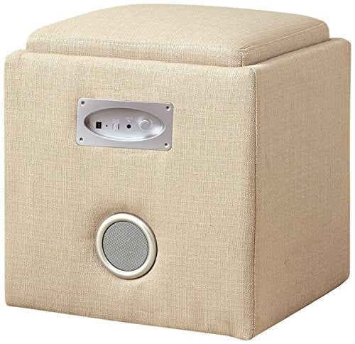 Furniture of America Uptempo Padded Flax Storage Ottoman with Bluetooth Speakers, Ivory